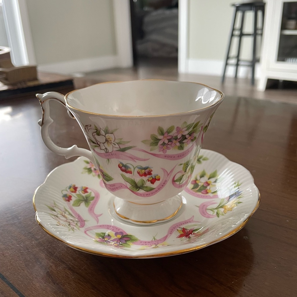 Royal Albert Pink and Gold Floral Teacup and Saucer